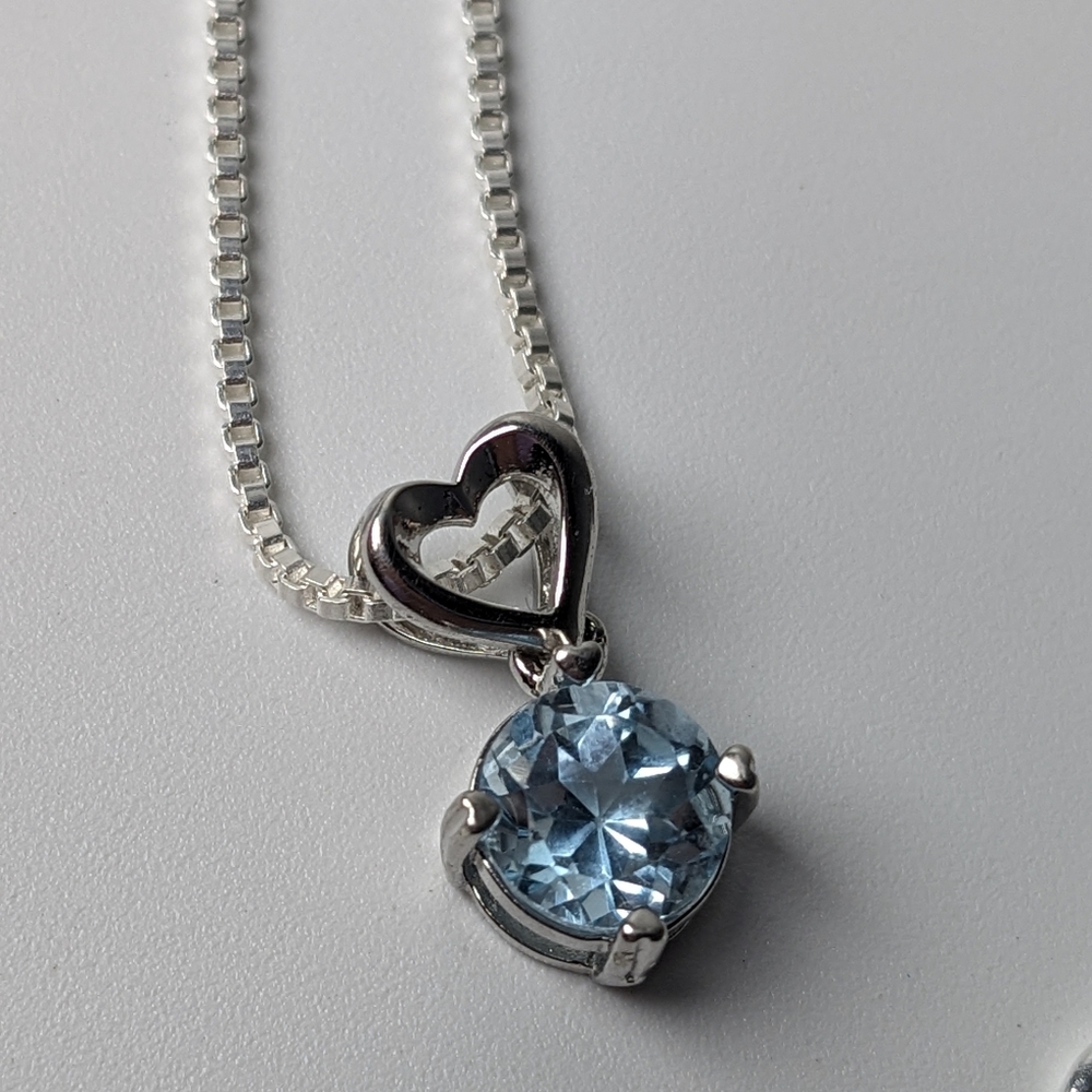🆕 Sterling Silver Sky Blue Topaz Heart Pendant Necklace 1ct 18" Box Chain VVS